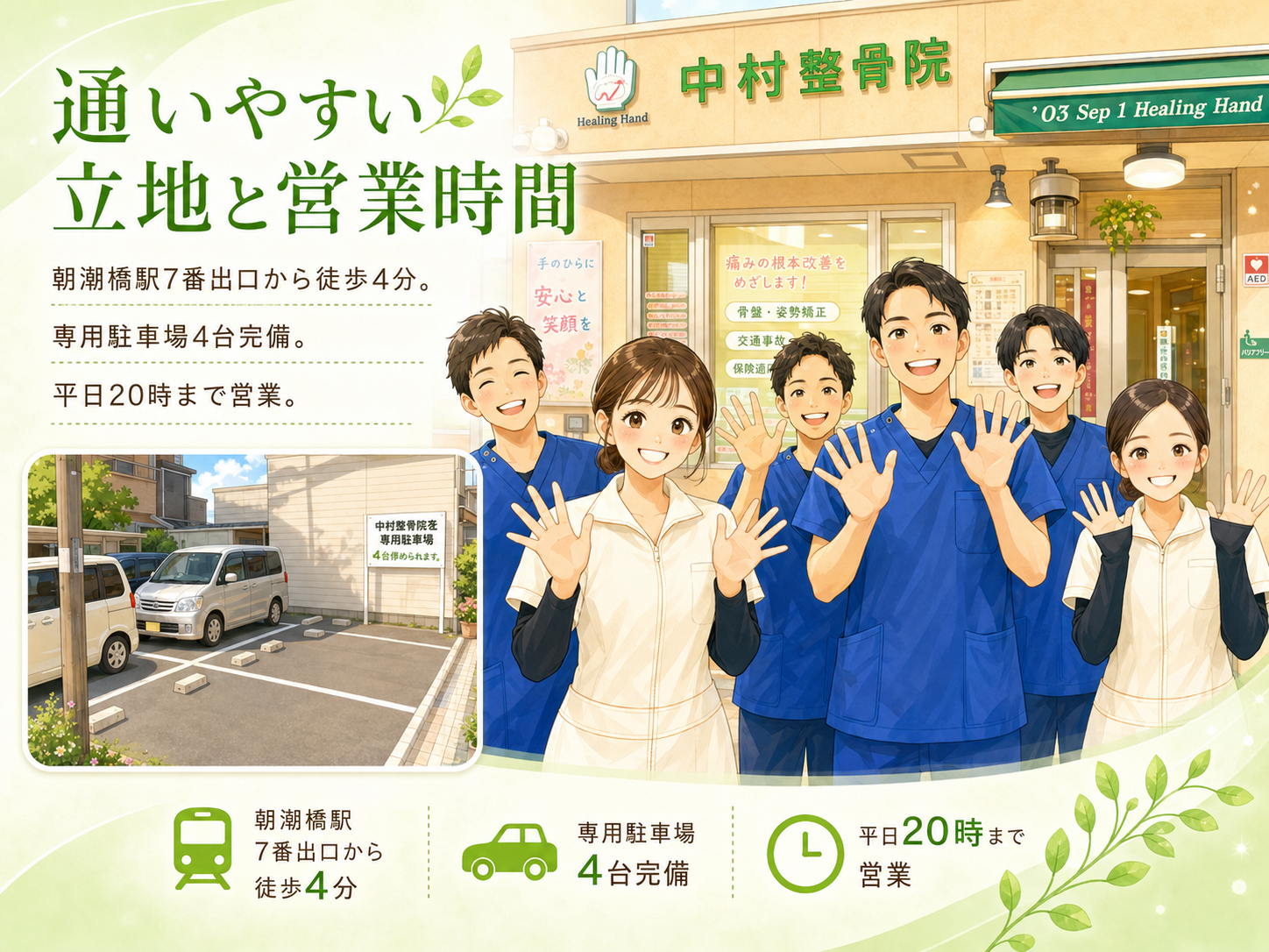アクセスしやすく、通いやすい整骨院